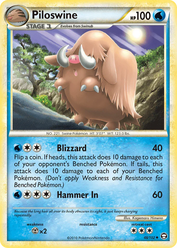 48, HeartGold & SoulSilver: Triumphant, Metal[×2], Normal, Reverse Holofoil, Uncommon, Water Piloswine (48/102) [HeartGold & SoulSilver: Triumphant] - Trading Card World