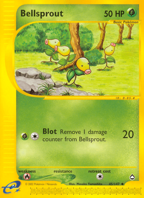 45, Aquapolis, Fire[×2], Grass, Normal, Reverse Holofoil, Uncommon Bellsprout (45/147) [Aquapolis] - Trading Card World