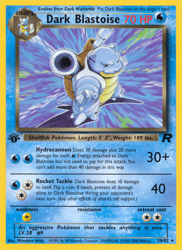 1st Edition Normal, 20, Lightning[×2], Rare, Team Rocket 1st Edition, Water Dark Blastoise (20/82) [Team Rocket 1st Edition] - Trading Card World