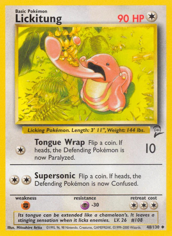 48, Base Set 2, Colorless, Fighting[×2], Normal, Psychic[-30], Uncommon Lickitung (48/130) [Base Set 2] - Trading Card World