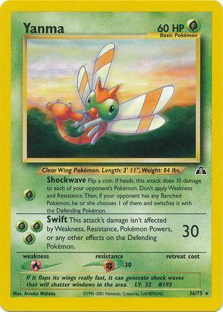 36, Fighting[-30], Fire[×2], Grass, Neo Discovery Unlimited, Normal, Rare Yanma (36/75) [Neo Discovery Unlimited] - Trading Card World