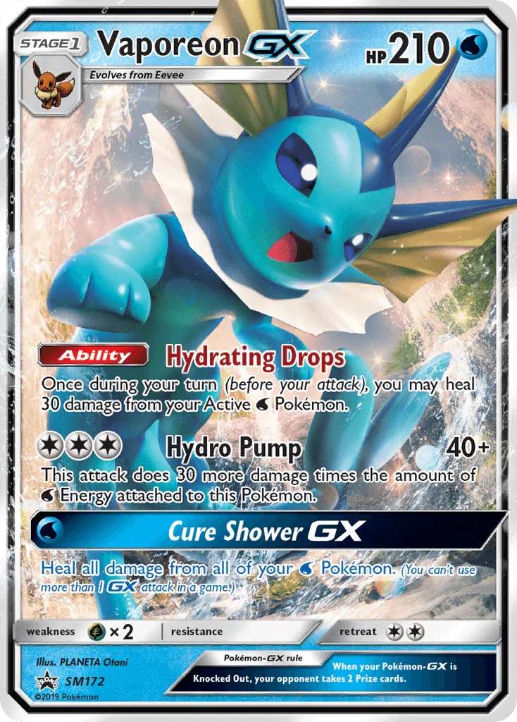 Black Star Promo, Grass[×2], Holofoil, SM172, Sun & Moon: Black Star Promos, Water Vaporeon GX (SM172) [Sun & Moon: Black Star Promos] - Trading Card World