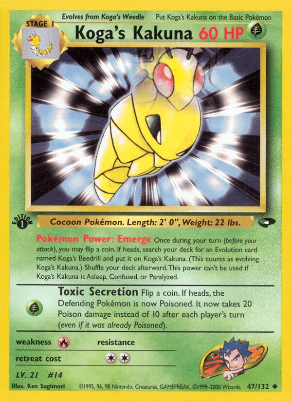 1st Edition Normal, 47, Fire[×2], Grass, Gym Challenge 1st Edition, Uncommon Koga's Kakuna (47/132) [Gym Challenge 1st Edition] - Trading Card World