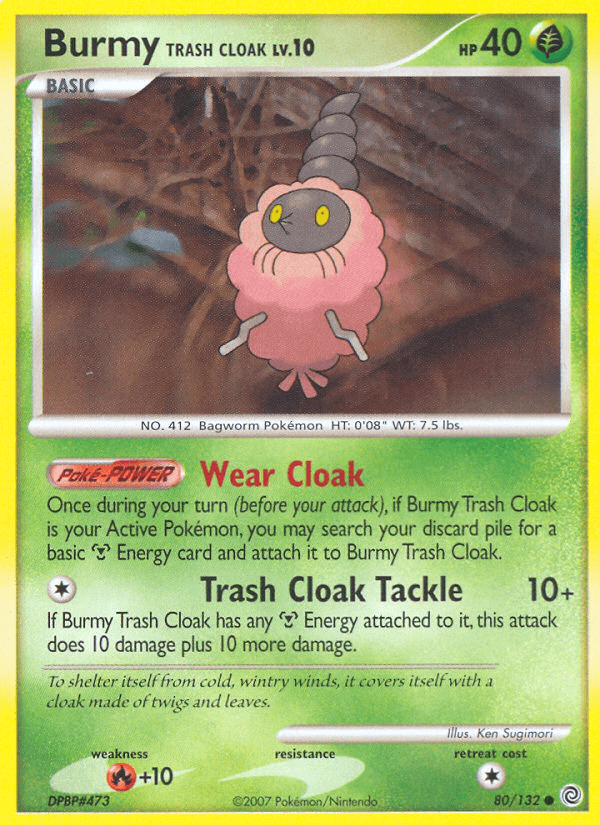 80, Common, Diamond & Pearl: Secret Wonders, Fire[+10], Grass, Normal, Reverse Holofoil Burmy Trash Cloak (80/132) [Diamond & Pearl: Secret Wonders] - Trading Card World