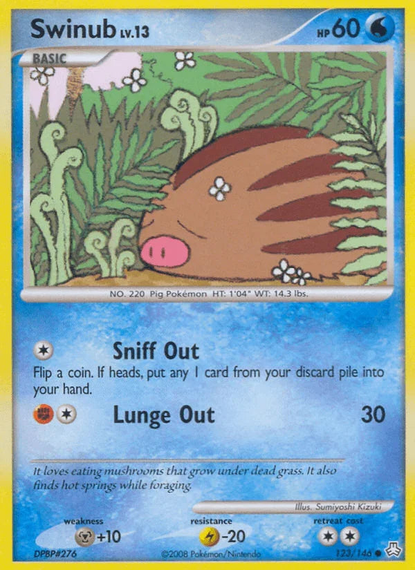 123, Common, Diamond & Pearl: Legends Awakened, Lightning[-20], Metal[+10], Normal, Reverse Holofoil, Water Swinub (123/146) [Diamond & Pearl: Legends Awakened] - Trading Card World