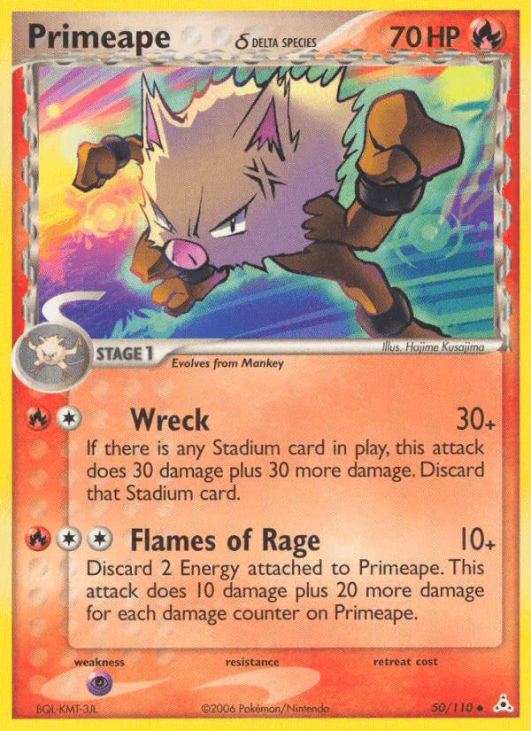 50, EX: Holon Phantoms, Fire, Normal, Psychic[×2], Uncommon Primeape (50/110) (Delta Species) [EX: Holon Phantoms] - Trading Card World