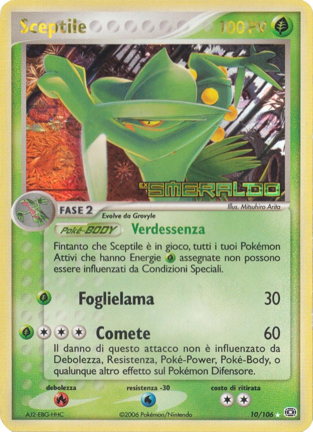 10, EX: Emerald, Fire[×2], Grass, Holo Rare, Reverse Holofoil, Water[-30] Sceptile (10/106) (Stamped) [EX: Emerald] - Trading Card World