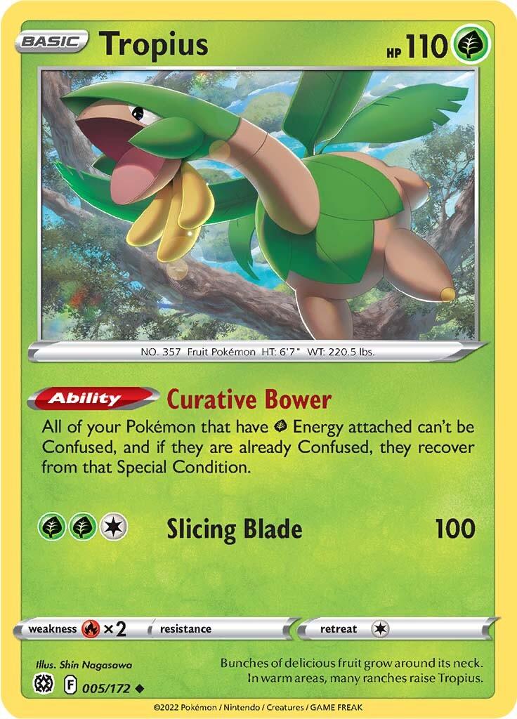 005, Fire [x2], Grass, Normal, Reverse Holofoil, Sword & Shield: Brilliant Stars, Uncommon Tropius (005/172) [Sword & Shield: Brilliant Stars] - Trading Card World