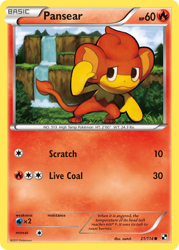 21, Black & White: Base Set, Common, Fire, Normal, Reverse Holofoil, Water[×2] Pansear (21/114) [Black & White: Base Set] - Trading Card World