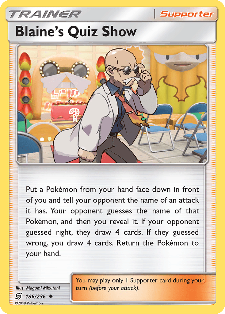 186, Normal, Reverse Holofoil, Sun & Moon: Unified Minds, Supporter, Uncommon Blaine's Quiz Show (186/236) [Sun & Moon: Unified Minds] - Trading Card World