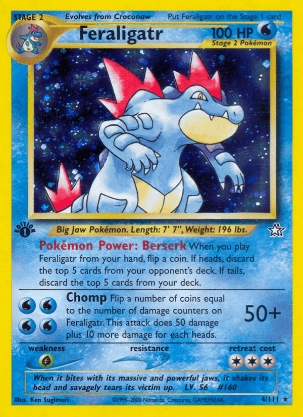 1st Edition Holofoil, Grass[×2], Holo Rare, Neo Genesis 1st Edition, Water Feraligatr (4/111) [Neo Genesis 1st Edition] - Trading Card World