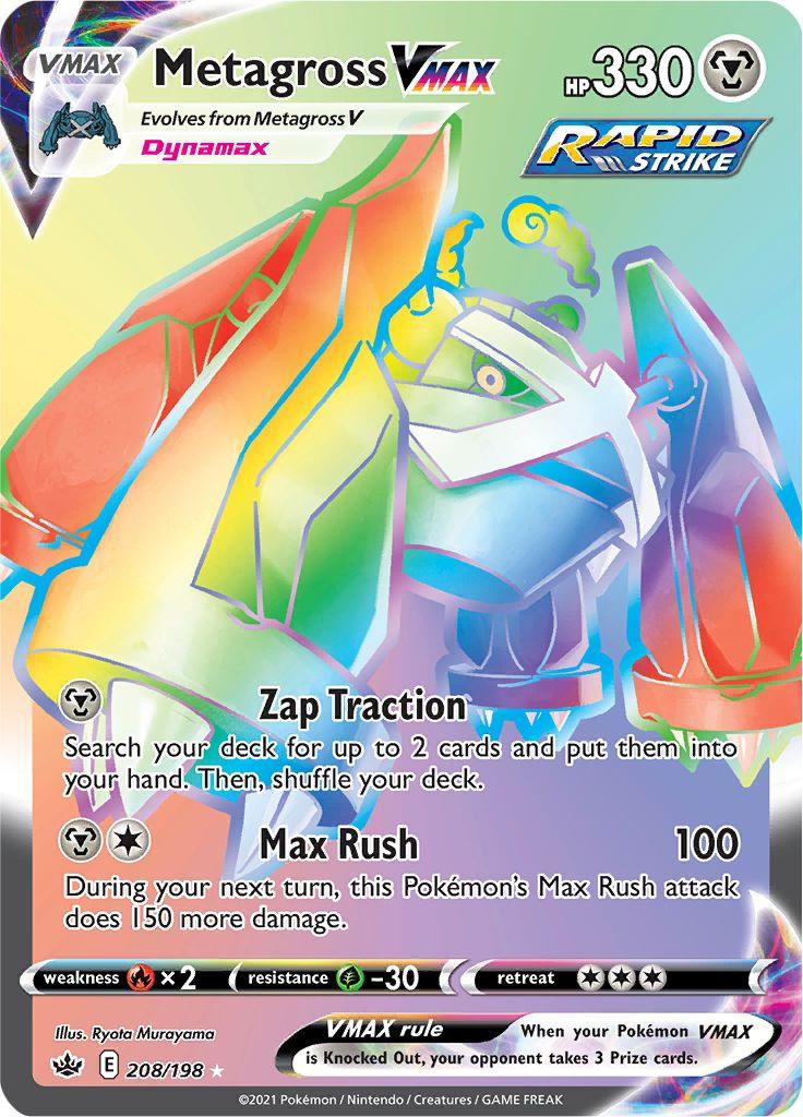 208, Fire [x2], Grass[-30], Holofoil, Metal, Secret Rare, Sword & Shield: Chilling Reign Metagross VMAX (208/198) [Sword & Shield: Chilling Reign] - Trading Card World