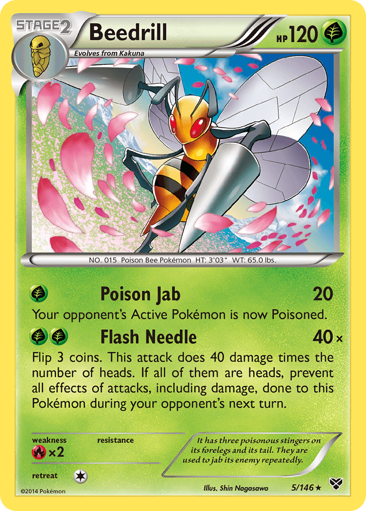 Fire[×2], Grass, Normal, Rare, Reverse Holofoil, XY: Base Set Beedrill (5/146) [XY: Base Set] - Trading Card World