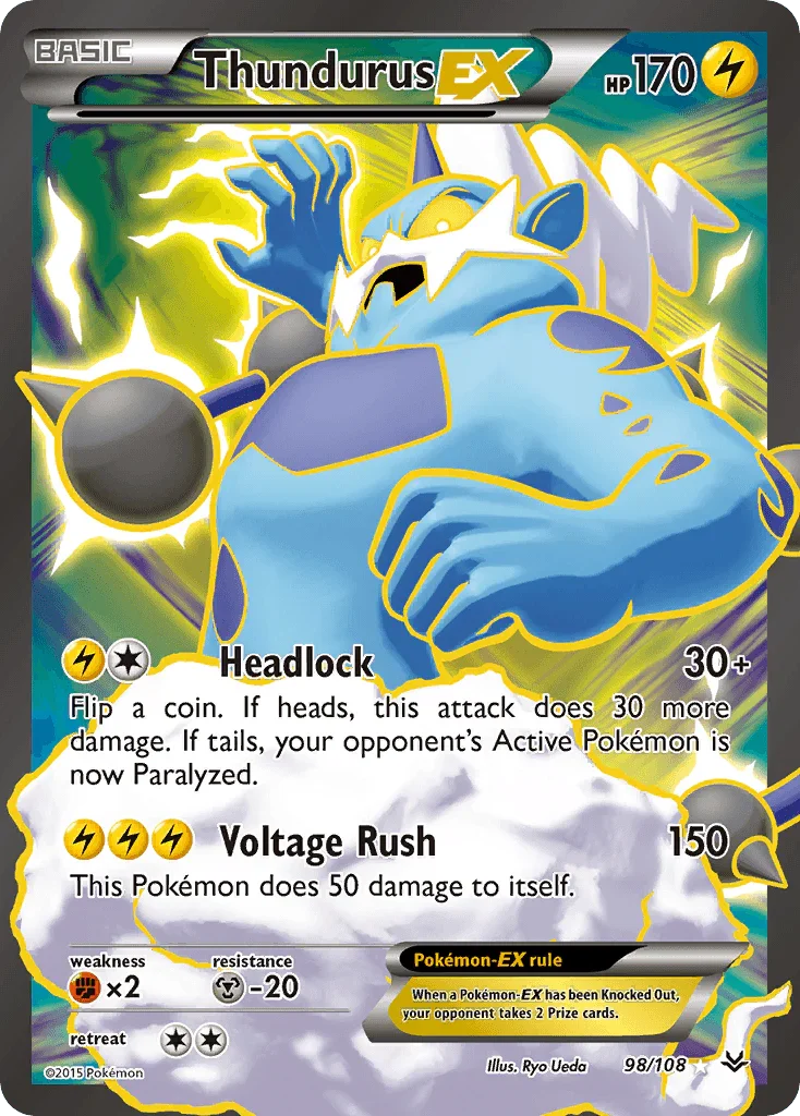 98, Fighting[×2], Holofoil, Lightning, Metal[-20], Ultra Rare, XY: Roaring Skies Thundurus EX (98/108) [XY: Roaring Skies] - Trading Card World