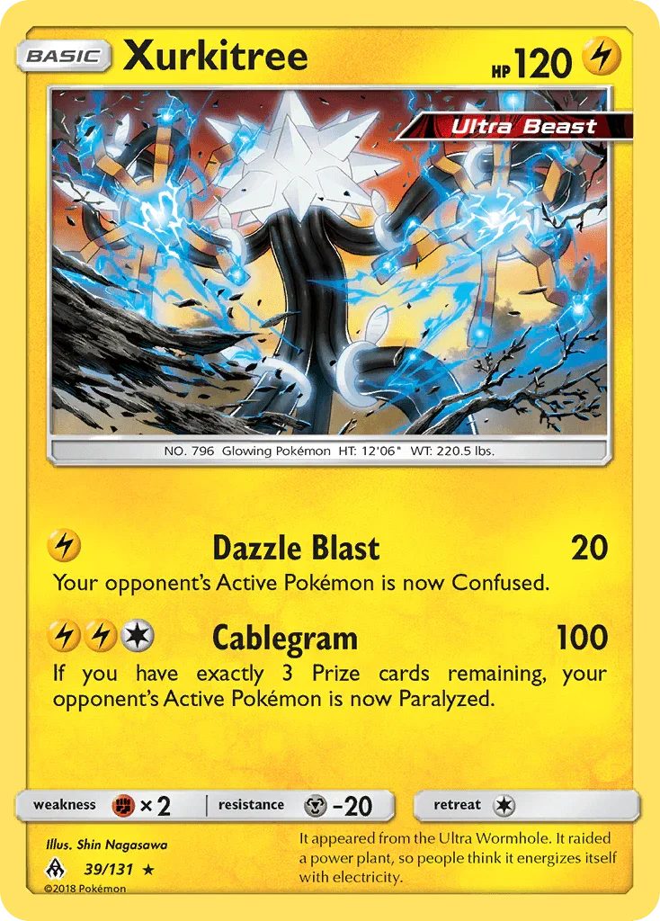39, Fighting[×2], Lightning, Metal[-20], Normal, Rare, Reverse Holofoil, Sun & Moon: Forbidden Light Xurkitree (39/131) [Sun & Moon: Forbidden Light] - Trading Card World