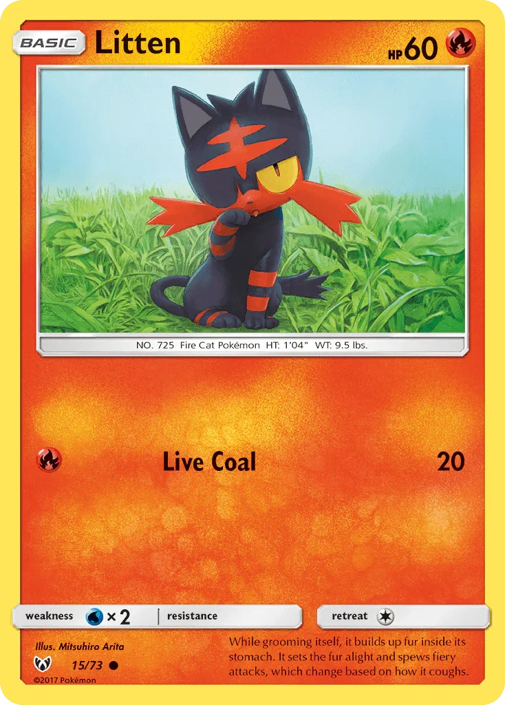 15, Common, Fire, Normal, Reverse Holofoil, Sun & Moon: Shining Legends, Water[×2] Litten (15/73) [Sun & Moon: Shining Legends] - Trading Card World
