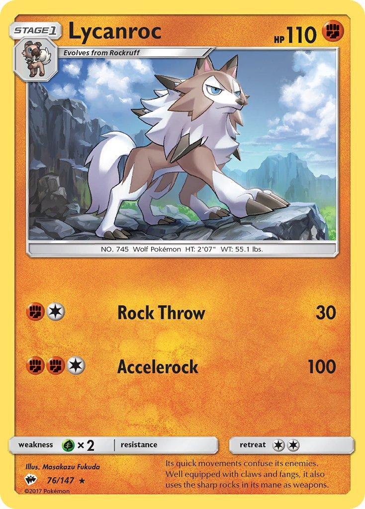 76, Fighting, Grass[×2], Holo Rare, Holofoil, Sun & Moon: Burning Shadows Lycanroc (76/147) (Theme Deck Exclusive) [Sun & Moon: Burning Shadows] - Trading Card World