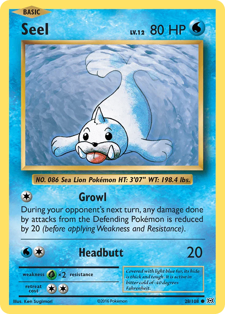 28, Common, Grass[×2], Normal, Reverse Holofoil, Water, XY: Evolutions Seel (28/108) [XY: Evolutions] - Trading Card World