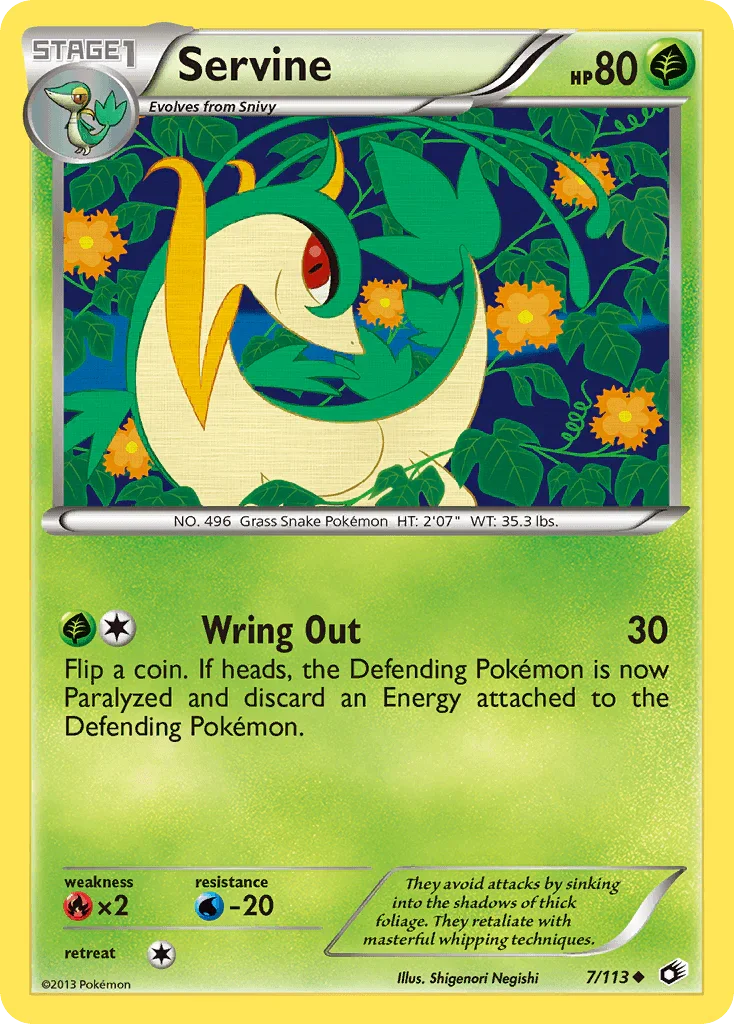 Black & White: Legendary Treasures, Fire[×2], Grass, Normal, Reverse Holofoil, Uncommon, Water[-20] Servine (7/113) [Black & White: Legendary Treasures] - Trading Card World
