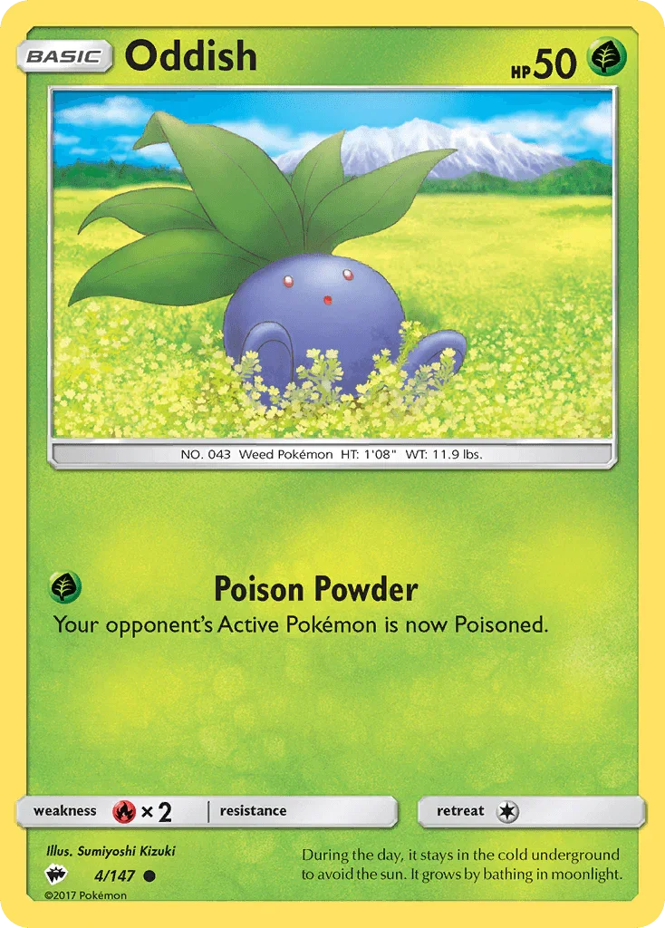 Common, Fire[×2], Grass, Normal, Reverse Holofoil, Sun & Moon: Burning Shadows Oddish (4/147) [Sun & Moon: Burning Shadows] - Trading Card World