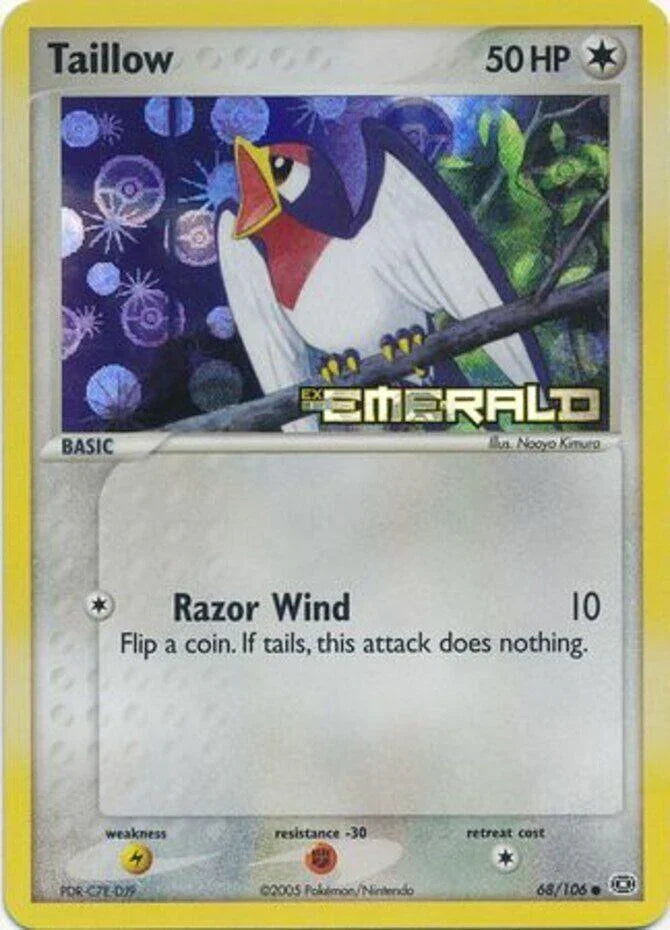 68, Colorless, Common, EX: Emerald, Fighting[-30], Lightning[×2], Reverse Holofoil Taillow (68/106) (Stamped) [EX: Emerald] - Trading Card World