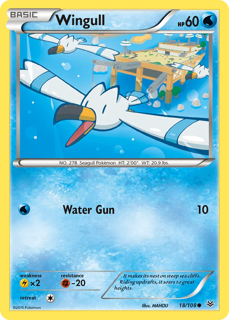 18, Common, Fighting[-20], Lightning[×2], Normal, Reverse Holofoil, Water, XY: Roaring Skies Wingull (18/108) [XY: Roaring Skies] - Trading Card World