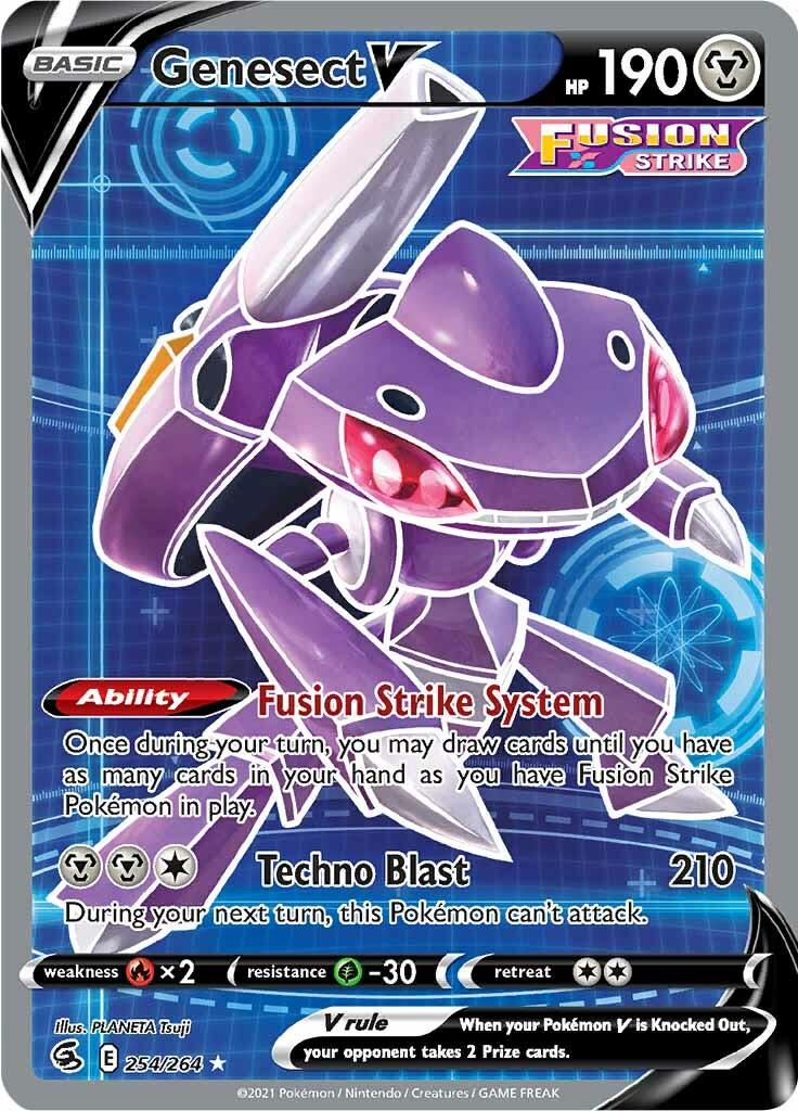 254, Fire [x2], Grass [-30], Holofoil, Metal, Sword & Shield: Fusion Strike, Ultra Rare Genesect V (254/264) [Sword & Shield: Fusion Strike] - Trading Card World