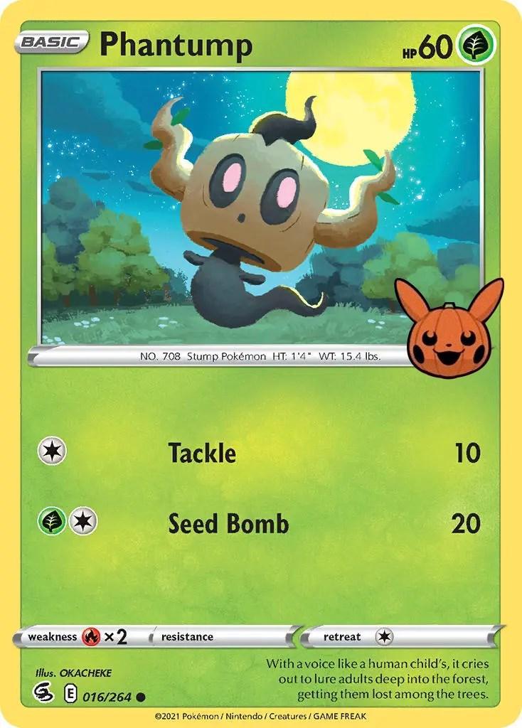 016, Fire [x2], Grass, Normal, Promo, Trick or Trade Phantump (016/264) [Trick or Trade] - Trading Card World