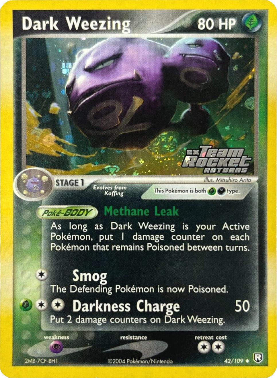 42, Darkness, EX: Team Rocket Returns, Grass, Psychic[×2], Reverse Holofoil, Uncommon Dark Weezing (42/109) (Stamped) [EX: Team Rocket Returns] - Trading Card World