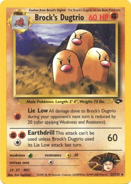 22, Fighting, Grass[×2], Gym Challenge Unlimited, Lightning[-30], Normal, Rare Brock's Dugtrio (22/132) [Gym Challenge Unlimited] - Trading Card World