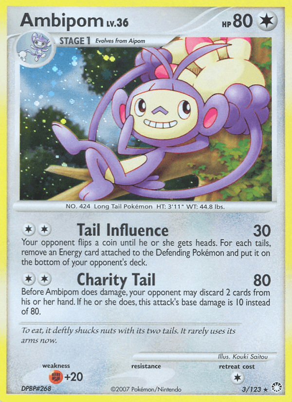 Colorless, Diamond & Pearl: Mysterious Treasures, Fighting[+20], Holo Rare, Holofoil, Reverse Holofoil Ambipom (3/123) [Diamond & Pearl: Mysterious Treasures] - Trading Card World