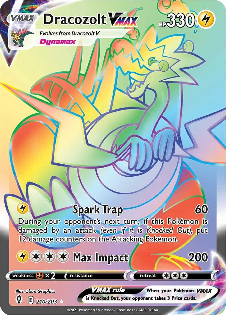 210, Fighting [x2], Holofoil, Lightning, Secret Rare, Sword & Shield: Evolving Skies Dracozolt VMAX (210/203) [Sword & Shield: Evolving Skies] - Trading Card World