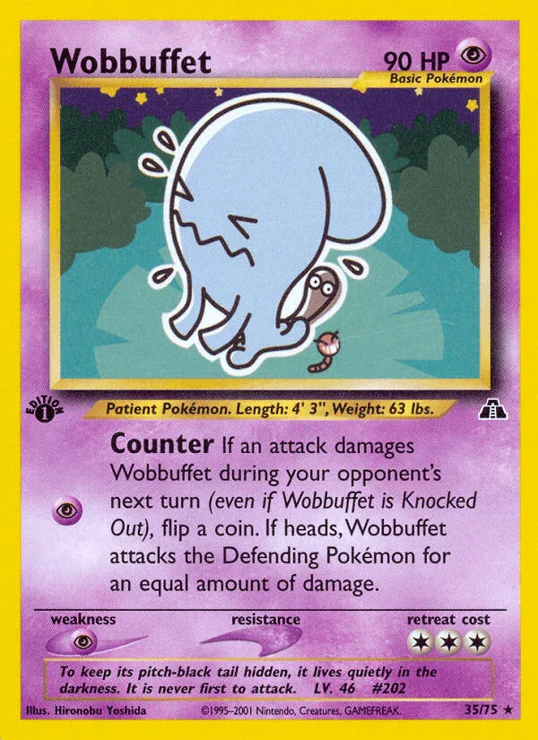 1st Edition Normal, 35, Neo Discovery 1st Edition, Psychic, Psychic[×2], Rare Wobbuffet (35/75) [Neo Discovery 1st Edition] - Trading Card World