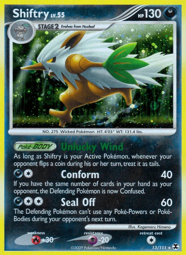 13, Darkness, Fire[+30], Holo Rare, Holofoil, Platinum: Rising Rivals, Psychic[-20], Reverse Holofoil Shiftry (13/111) [Platinum: Rising Rivals] - Trading Card World