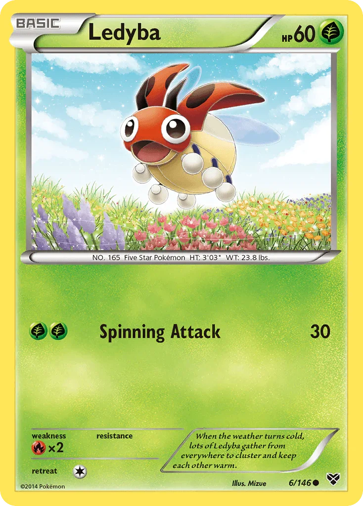 Common, Fire[×2], Grass, Normal, Reverse Holofoil, XY: Base Set Ledyba (6/146) [XY: Base Set] - Trading Card World