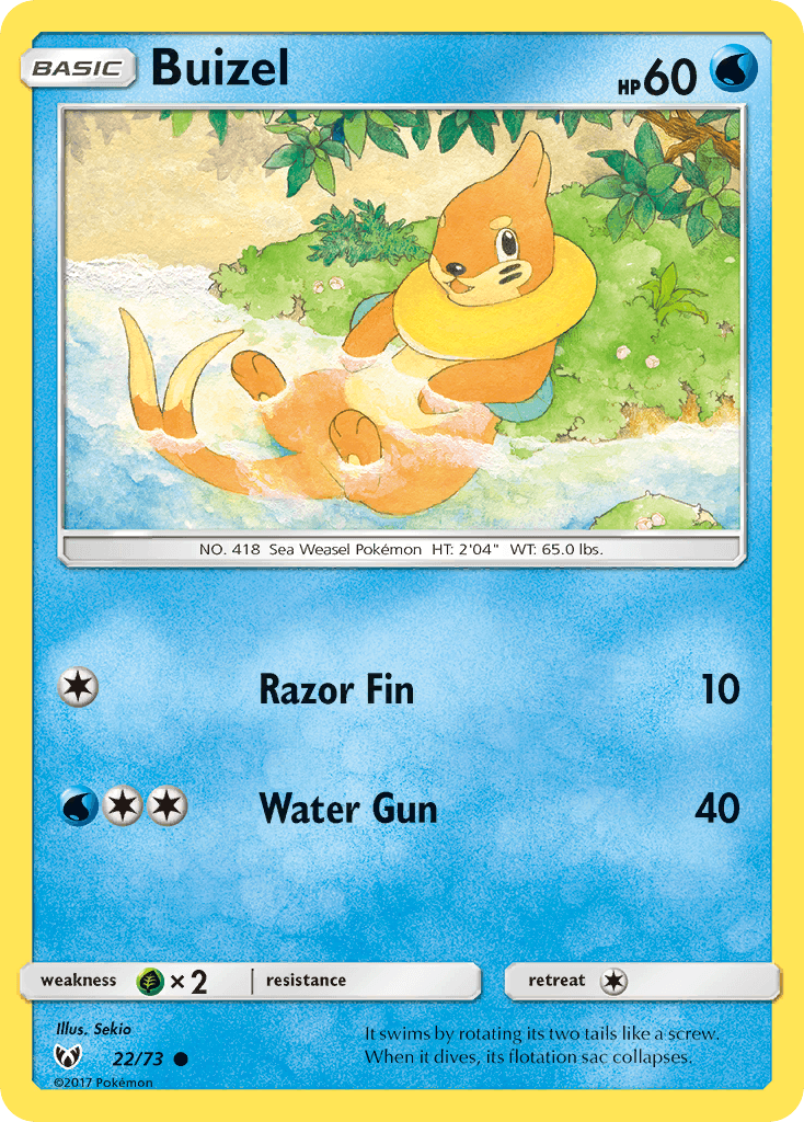 22, Common, Grass[×2], Normal, Reverse Holofoil, Sun & Moon: Shining Legends, Water Buizel (22/73) [Sun & Moon: Shining Legends] - Trading Card World