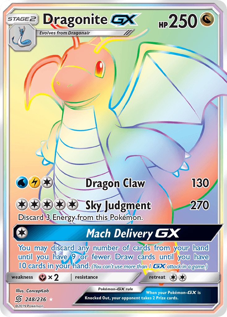 248, Dragon, Fairy[×2], Holofoil, Secret Rare, Sun & Moon: Unified Minds Dragonite GX (248/236) [Sun & Moon: Unified Minds] - Trading Card World