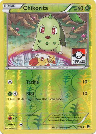 Fire[×2], Grass, Promo, Reverse Holofoil, XY: BREAKpoint Chikorita (1/122) (League Promo) [XY: BREAKpoint] - Trading Card World