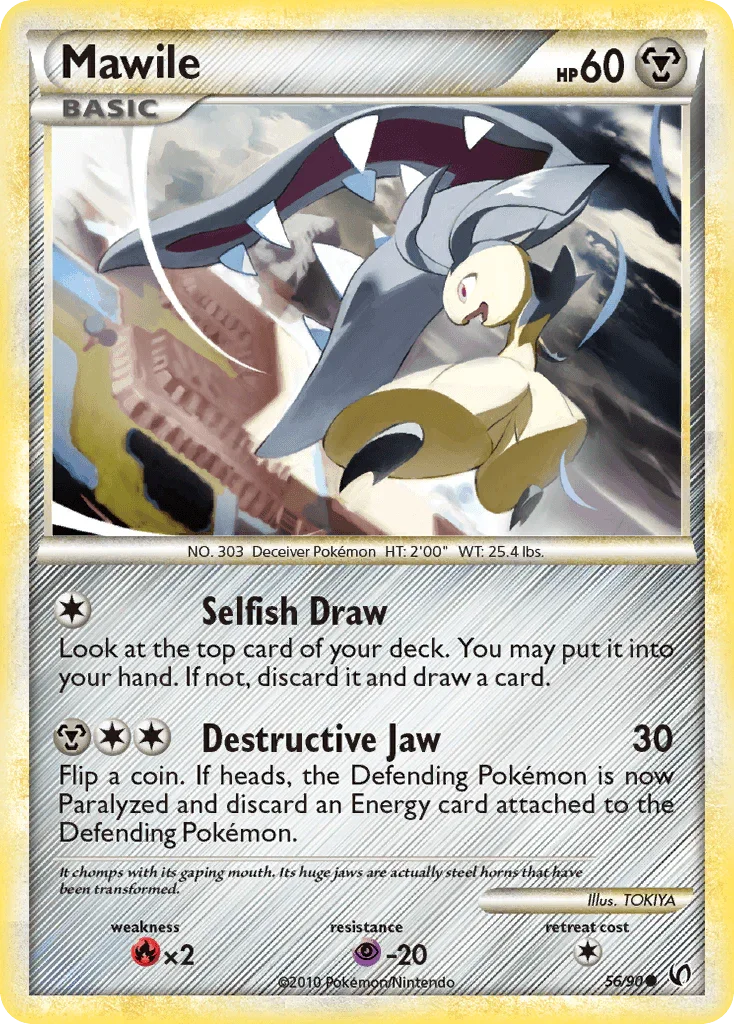 56, Common, Fire[×2], HeartGold & SoulSilver: Undaunted, Metal, Normal, Psychic[-20], Reverse Holofoil Mawile (56/90) [HeartGold & SoulSilver: Undaunted] - Trading Card World