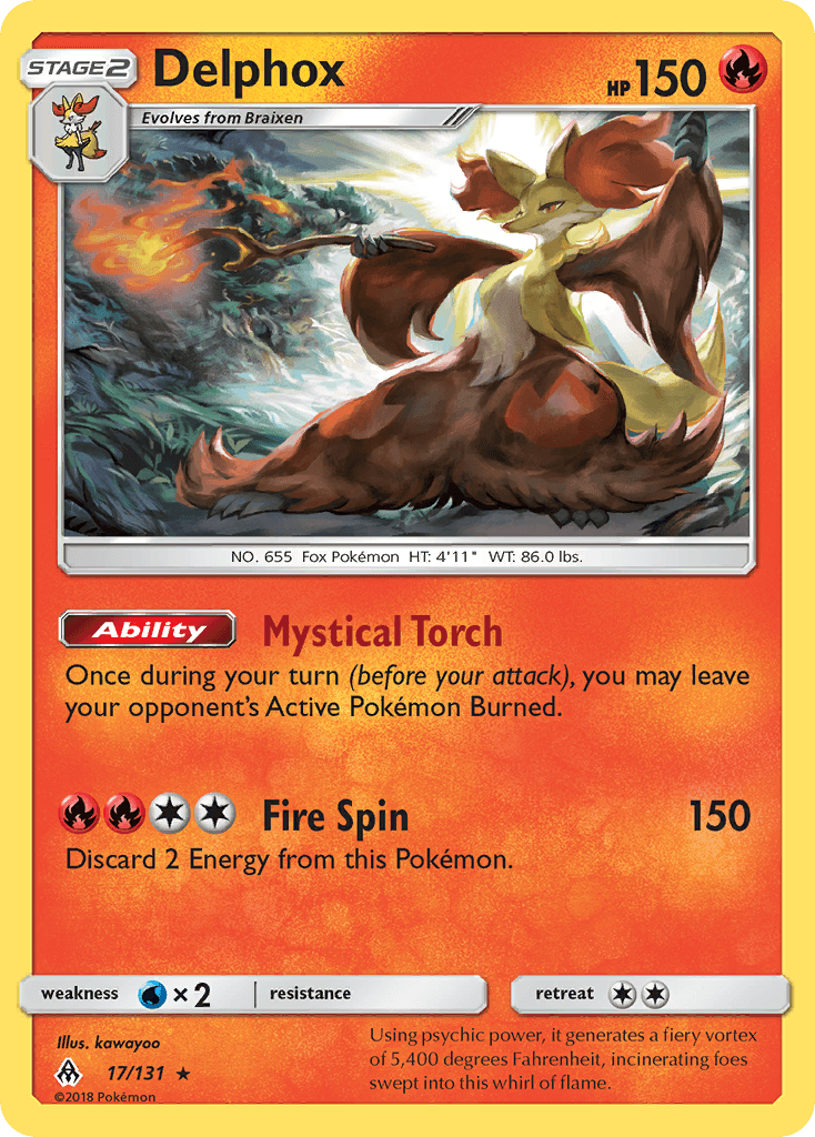 17, Fire, Holo Rare, Holofoil, Reverse Holofoil, Sun & Moon: Forbidden Light, Water[×2] Delphox (17/131) [Sun & Moon: Forbidden Light] - Trading Card World