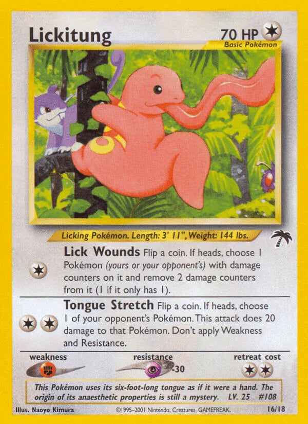 16, Colorless, Fighting[×2], Normal, Promo, Psychic[-30], Southern Islands Lickitung (16/18) [Southern Islands] - Trading Card World