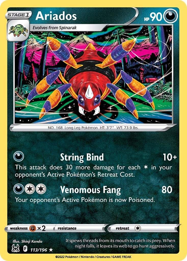 113, Darkness, Fighting [x2], Normal, Rare, Reverse Holofoil, Sword & Shield: Lost Origin Ariados (113/196) [Sword & Shield: Lost Origin] - Trading Card World