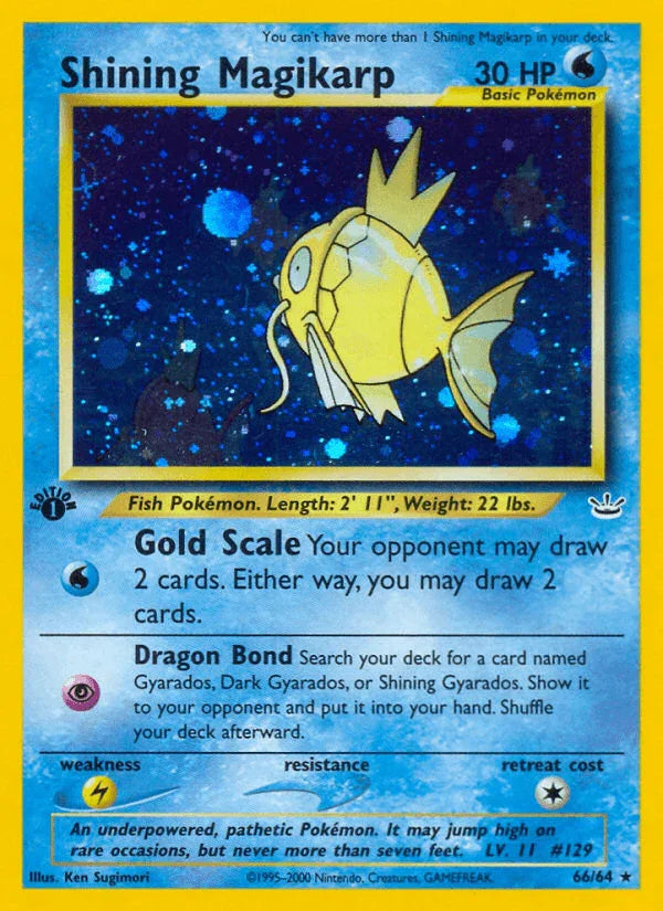 1st Edition Holofoil, 66, Lightning[×2], Neo Revelation 1st Edition, Secret Rare, Water Shining Magikarp (66/64) [Neo Revelation 1st Edition] - Trading Card World