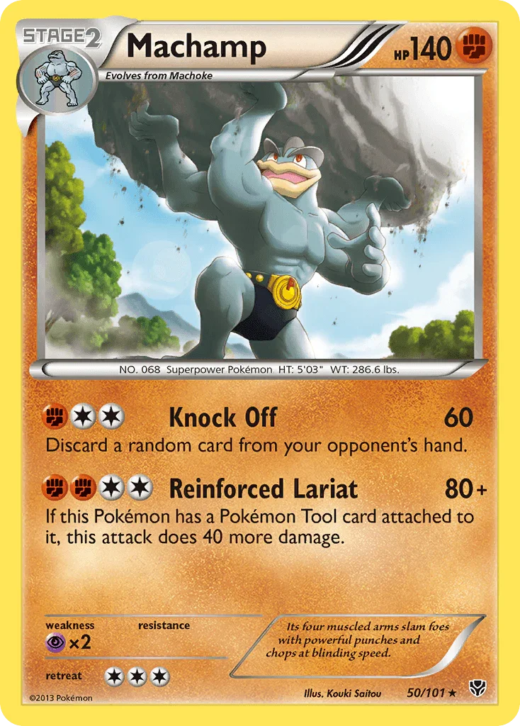 50, Black & White: Plasma Blast, Fighting, Normal, Psychic[×2], Rare, Reverse Holofoil Machamp (50/101) [Black & White: Plasma Blast] - Trading Card World