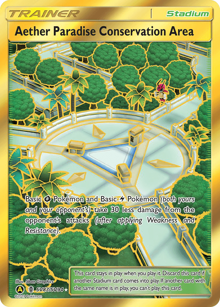 Holofoil, Secret Rare, Stadium, Sun & Moon: Hidden Fates - Shiny Vault, SV87 Aether Paradise Conservation Area (SV87/SV94) [Sun & Moon: Hidden Fates - Shiny Vault] - Trading Card World