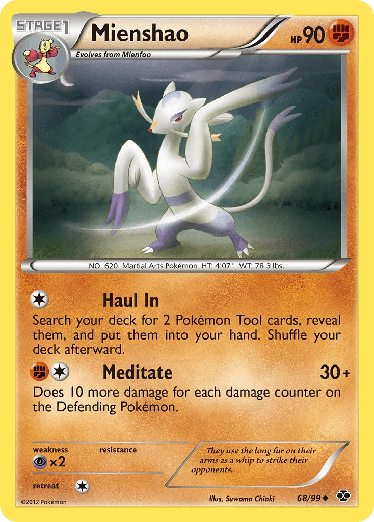 68, Black & White: Next Destinies, Fighting, Normal, Psychic[×2], Reverse Holofoil, Uncommon Mienshao (68/99) [Black & White: Next Destinies] - Trading Card World