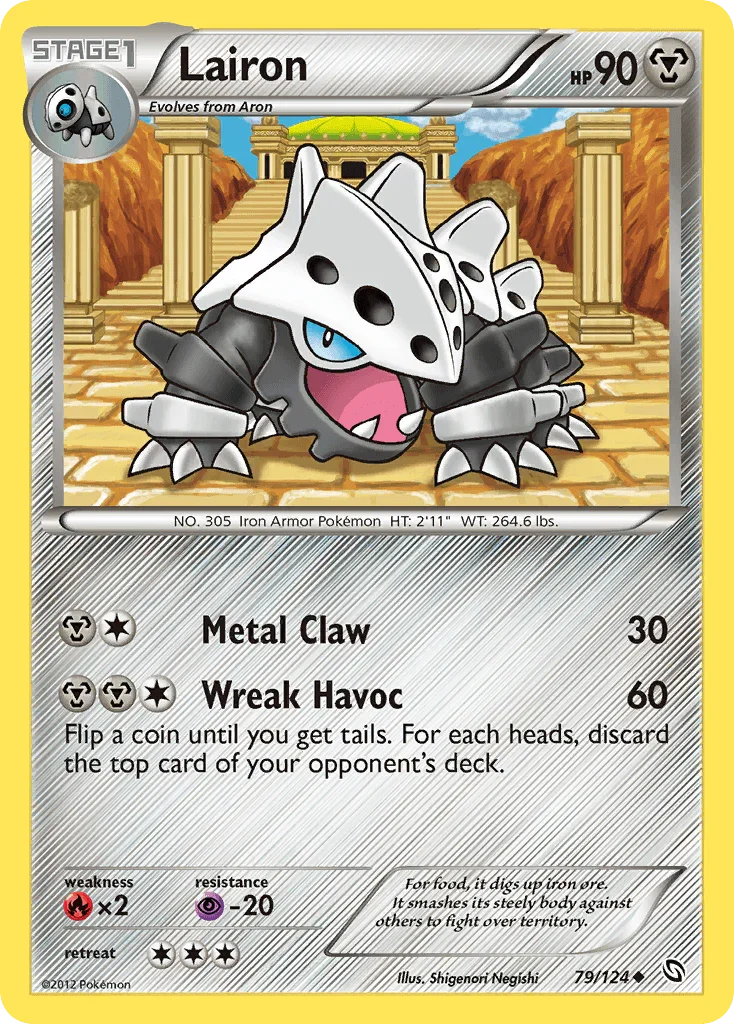 79, Black & White: Dragons Exalted, Fire[×2], Metal, Normal, Psychic[-20], Reverse Holofoil, Uncommon Lairon (79/124) [Black & White: Dragons Exalted] - Trading Card World