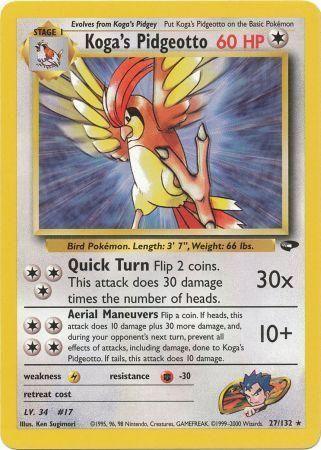 27, Colorless, Fighting[-30], Gym Challenge Unlimited, Lightning[×2], Normal, Rare Koga's Pidgeotto (27/132) [Gym Challenge Unlimited] - Trading Card World