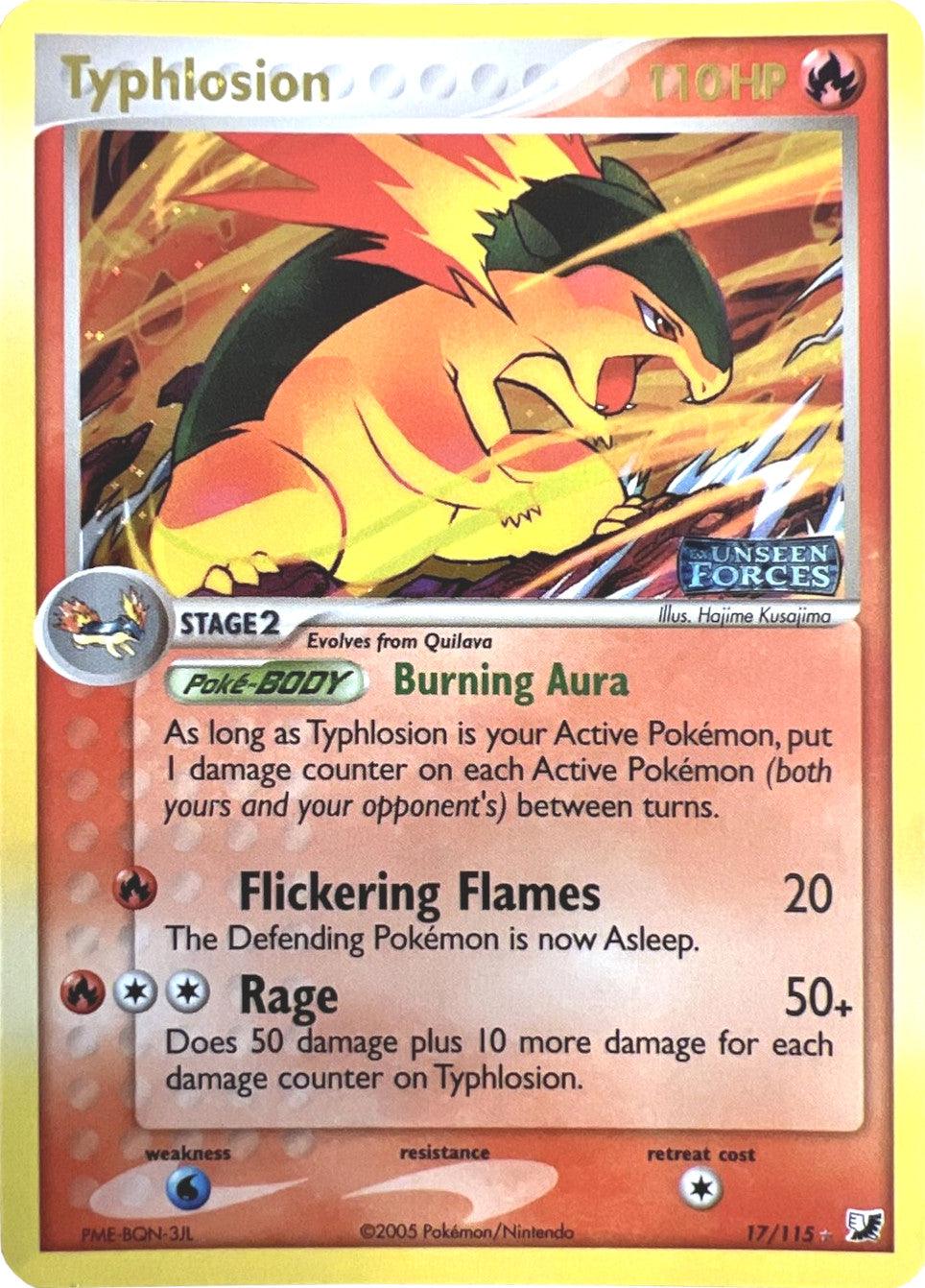 17, EX: Unseen Forces, Fire, Holo Rare, Reverse Holofoil, Water[×2] Typhlosion (17/115) (Stamped) [EX: Unseen Forces] - Trading Card World