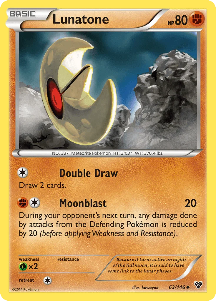 63, Fighting, Grass[×2], Normal, Reverse Holofoil, Uncommon, XY: Base Set Lunatone (63/146) [XY: Base Set] - Trading Card World